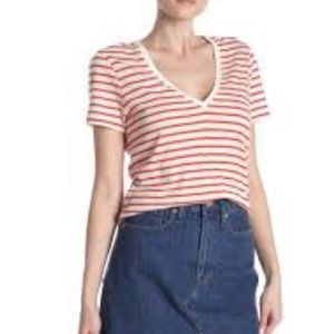 SHIRT - Women's Madewell Whisper Cotton Pocket Tee in Alhambra Stripe. Size XS